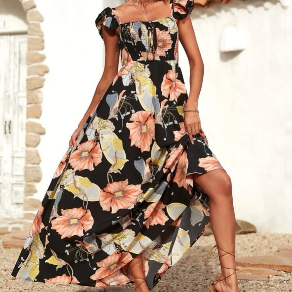 SHEIN Floral Print Detail Maxi Dress